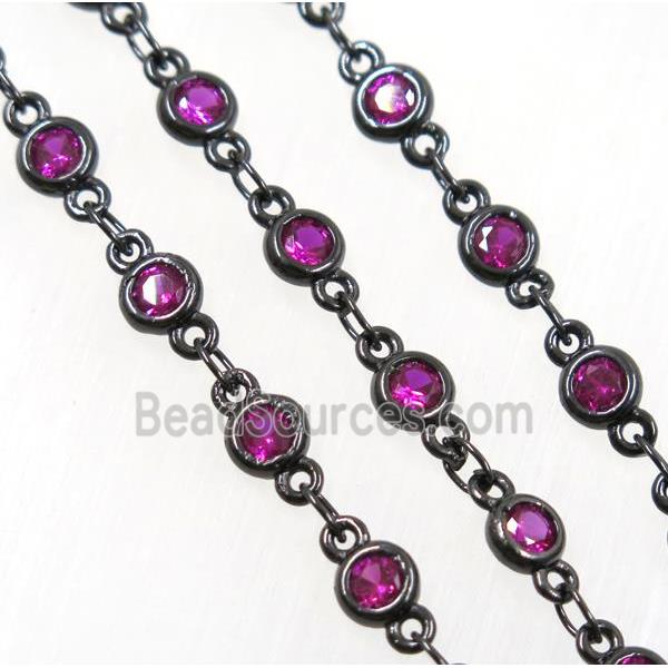 hotpink zircon, copper chain, black plated