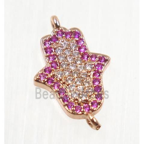 copper hamsahand connector pave zircon, rose gold