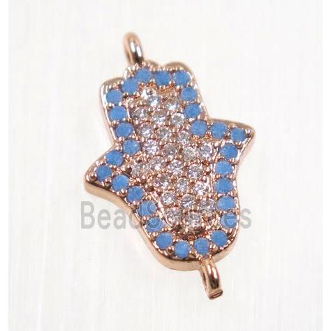 copper hamsahand connector pave zircon, rose gold