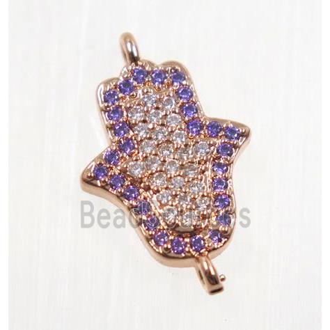 copper hamsahand connector pave zircon, rose gold