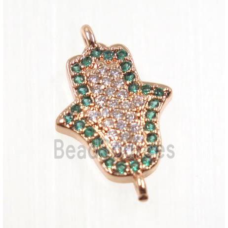 copper hamsahand connector pave zircon, rose gold