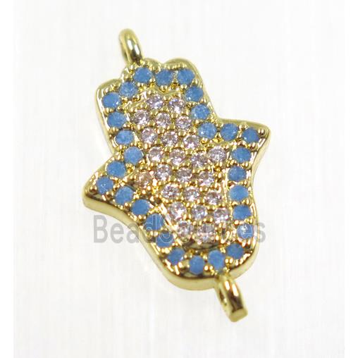 copper hamsahand connector pave zircon, gold plated