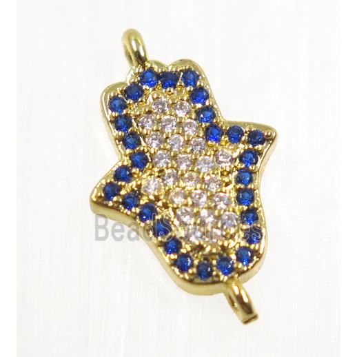 copper hamsahand connector pave zircon, gold plated