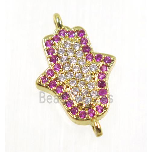 copper hamsahand connector pave zircon, gold plated