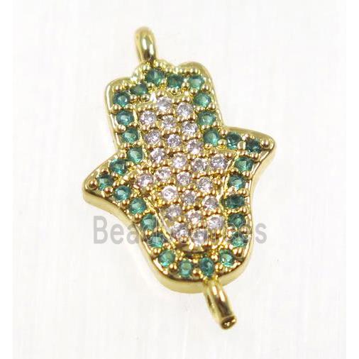 copper hamsahand connector pave zircon, gold plated