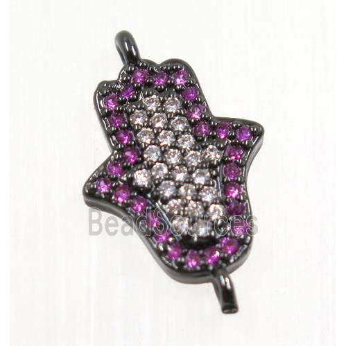 copper hamsahand connector pave zircon, black plated