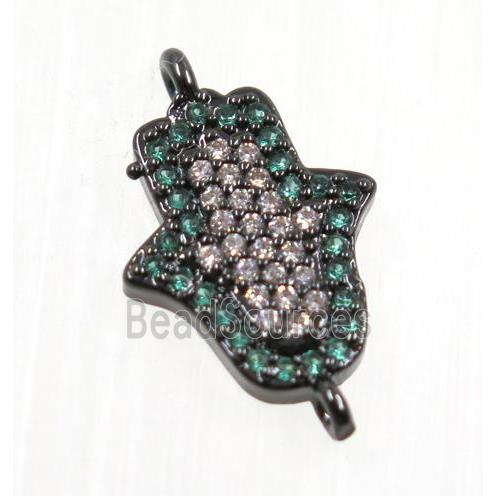 copper hamsahand connector pave zircon, black plated