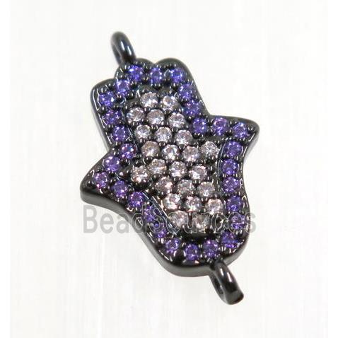 copper hamsahand connector pave zircon, black plated