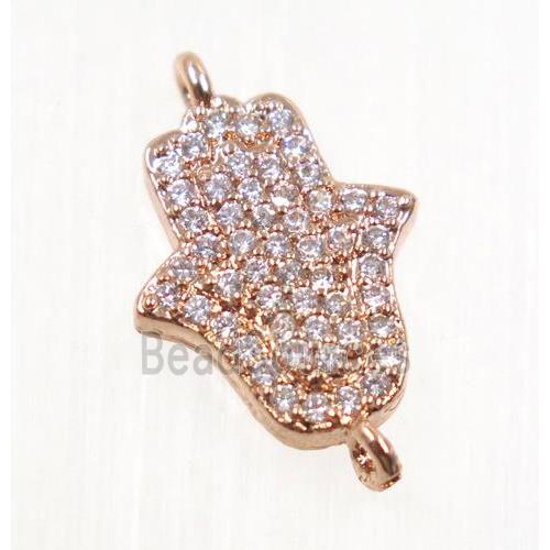 copper hamsahand connector pave zircon, rose gold