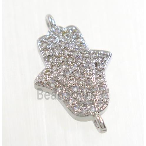 copper hamsahand connector pave zircon, platinum plated