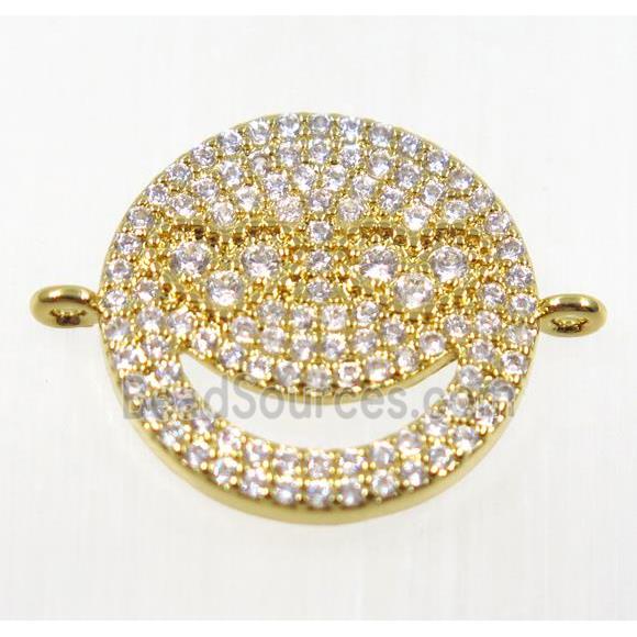 copper Emoji face connector pave zircon, gold plated