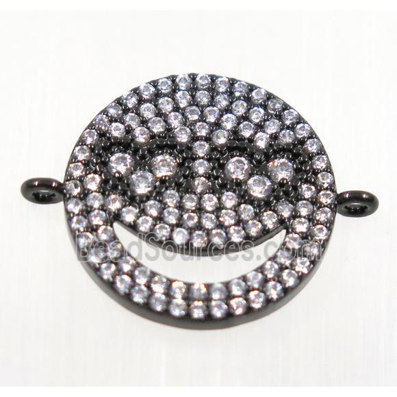 copper Emoji face connector pave zircon, black plated