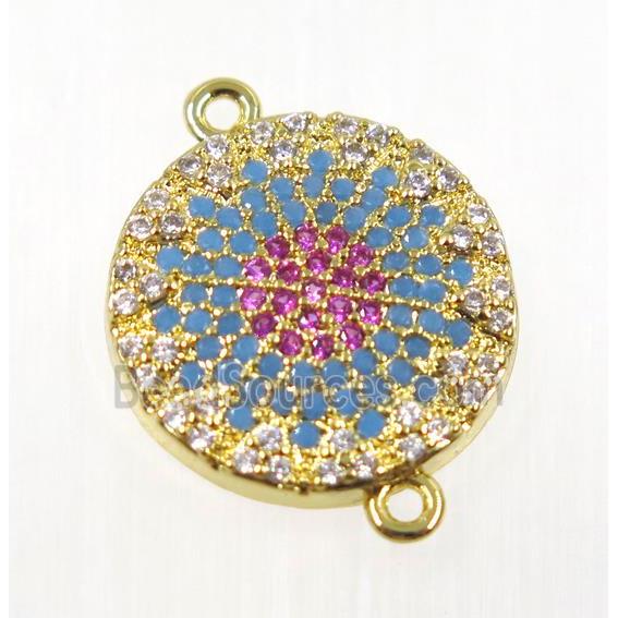 copper button connector pave zircon, gold plated