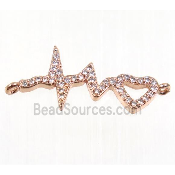 copper cardiogram connector pave zircon, rose gold