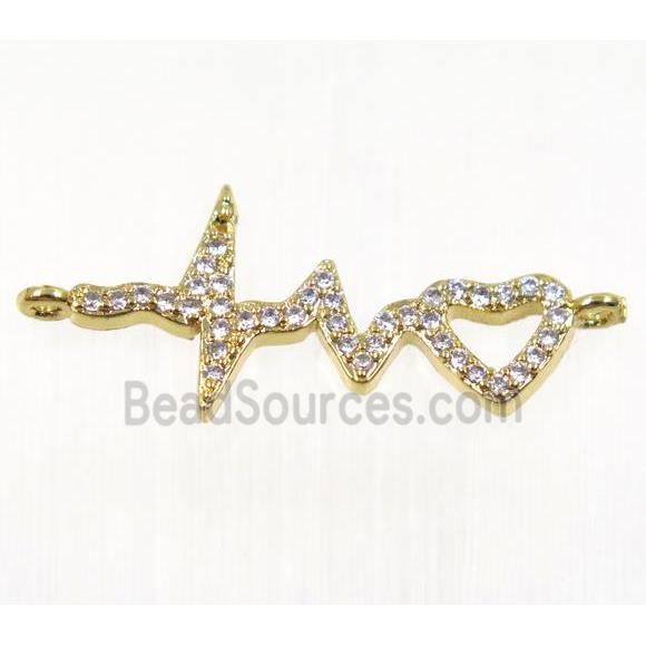 copper cardiogram connector pave zircon, gold plated