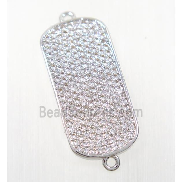 copper rectangle connector pave zircon, platinum plated