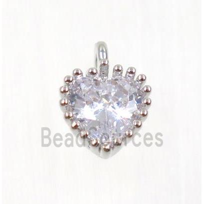 copper heart pendant pave zircon, platinum plated