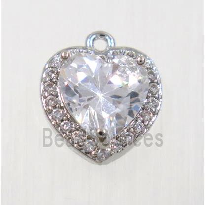 copper heart pendant pave zircon, platinum plated