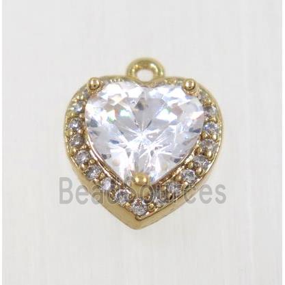 copper heart pendant pave zircon, gold plated