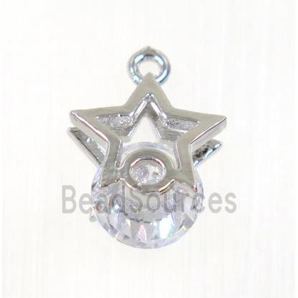 copper star pendant pave zircon, platinum plated