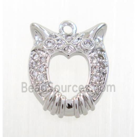 copper owl pendant pave zircon, platinum plated