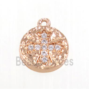 copper button cross pendant pave zircon, rose gold