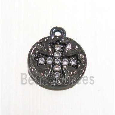 copper button cross pendant pave zircon, black plated