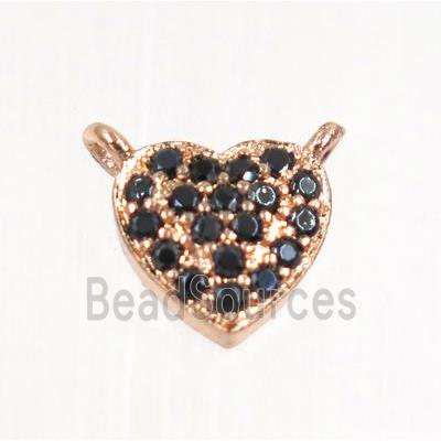 copper heart pendant pave zircon with 2loops, rose gold