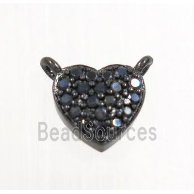 copper heart pendant pave zircon with 2loops, black plated