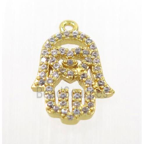 copper hamsahand pendant pave zircon, gold plated