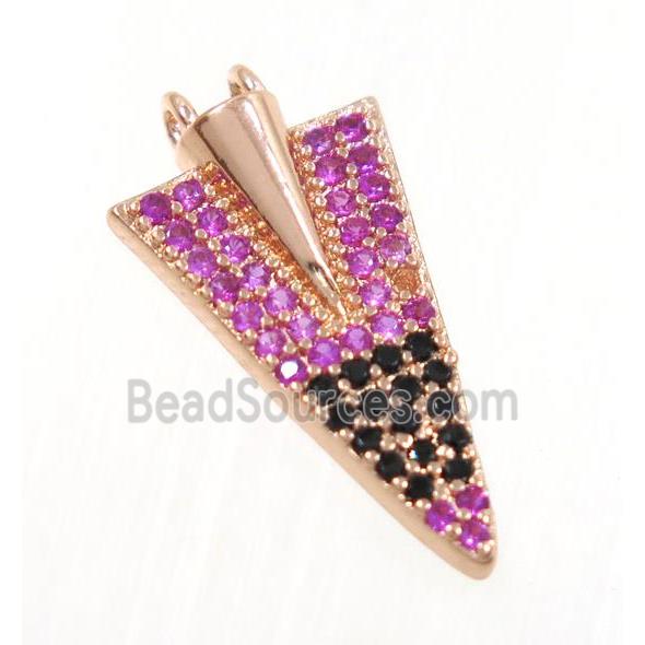 copper arrowhead pendant pave zircon, rose gold