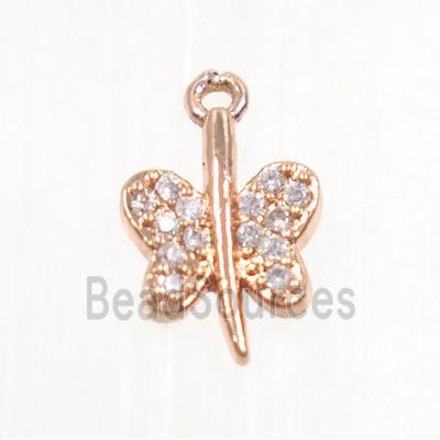 copper butterfly pendant pave zircon, rose gold