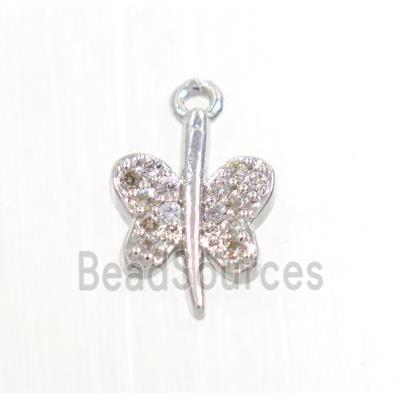 copper butterfly pendant pave zircon, platinum plated