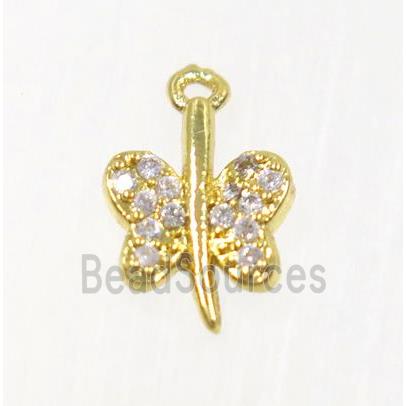 copper butterfly pendant pave zircon, gold plated