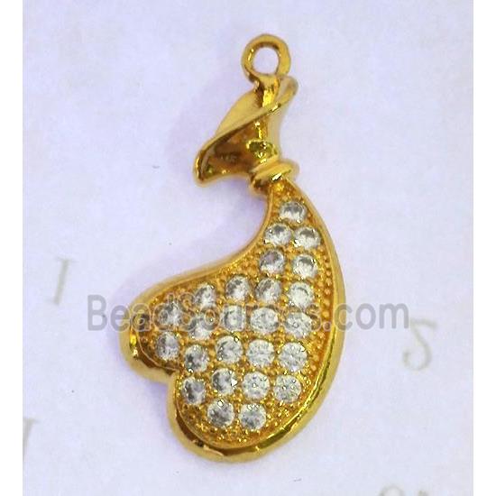 zircon, copper pendant, gold plated