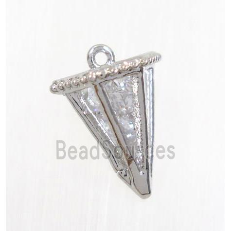 copper arrowhead pendant pave zircon, platinum plated