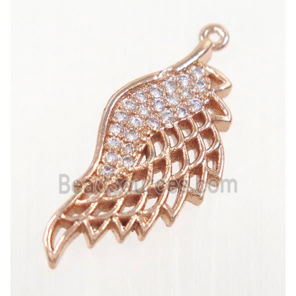 copper angel wing pendant pave zircon, rose gold