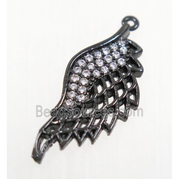 copper angel wing pendant pave zircon, black plated