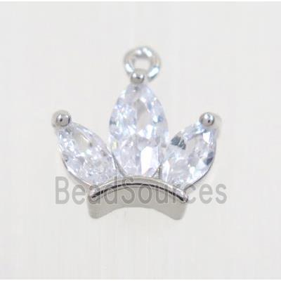 copper crown pendant pave zircon, platinum plated