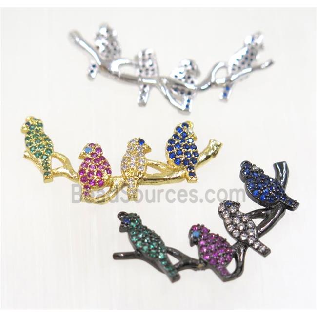 copper birds pendant pave zircon with 2loops, mix color