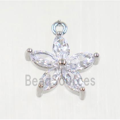 copper flower pendant pave zircon, platinum plated