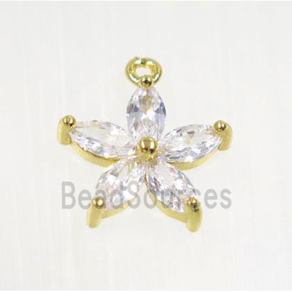 copper flower pendant pave zircon, gold plated