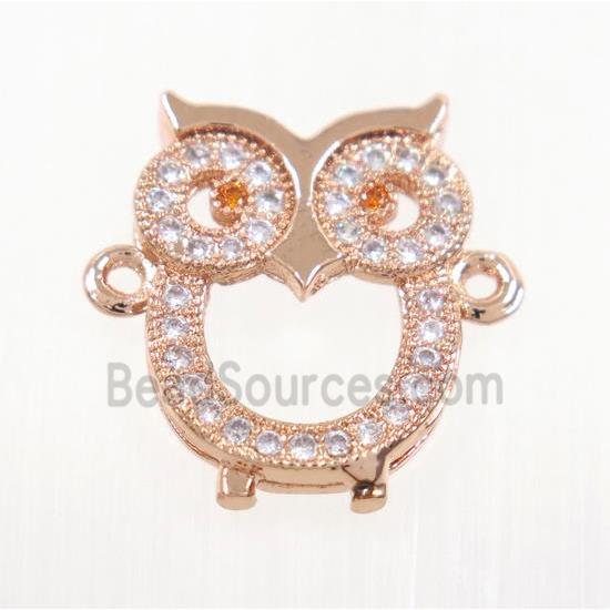 copper owl connector pave zircon, rose gold