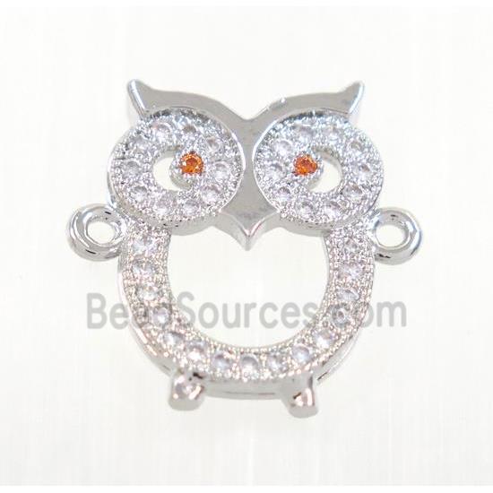 copper owl connector pave zircon, platinum plated