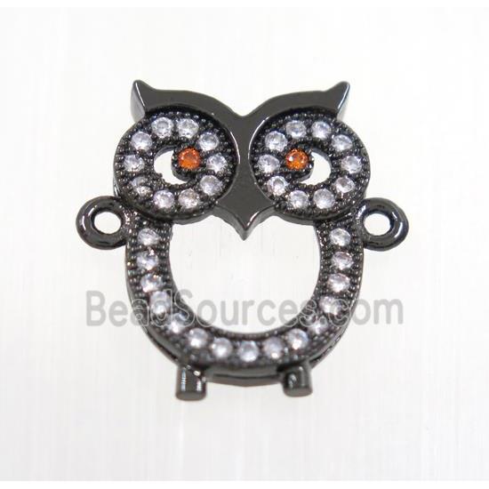 copper owl connector pave zircon, black plated