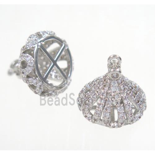 copper tassil bail pendant pave zircon, crown, platinum plated