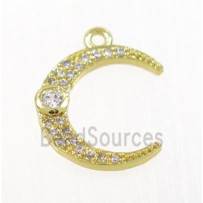 copper crescent moon pendant pave zircon, gold plated