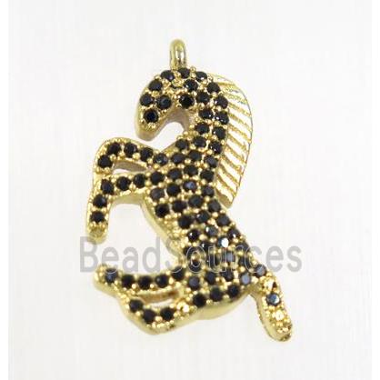 copper seahorse pendant pave black zircon, gold plated