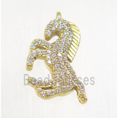 copper seahorse pendant pave zircon, gold plated