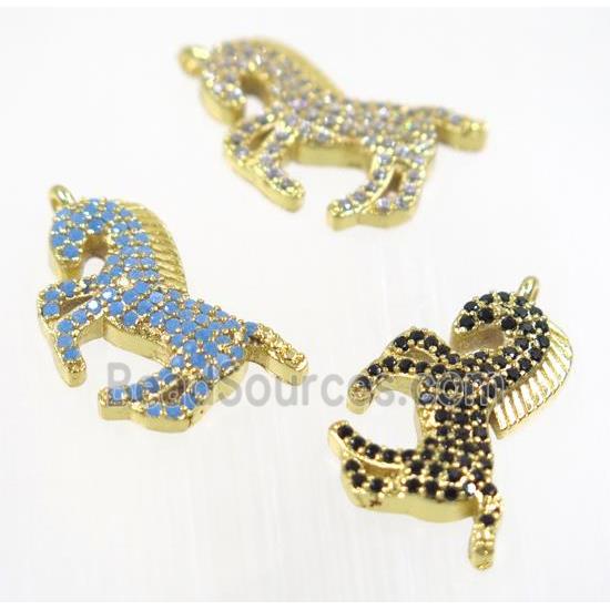 copper seahorse pendant pave zircon, gold plated, mix